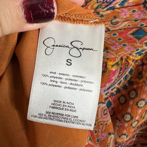 NWT Jessica Simpson Amella Dress Winding Trial Adobe Boho Paisley Flare Sleeve S - Picture 11 of 12